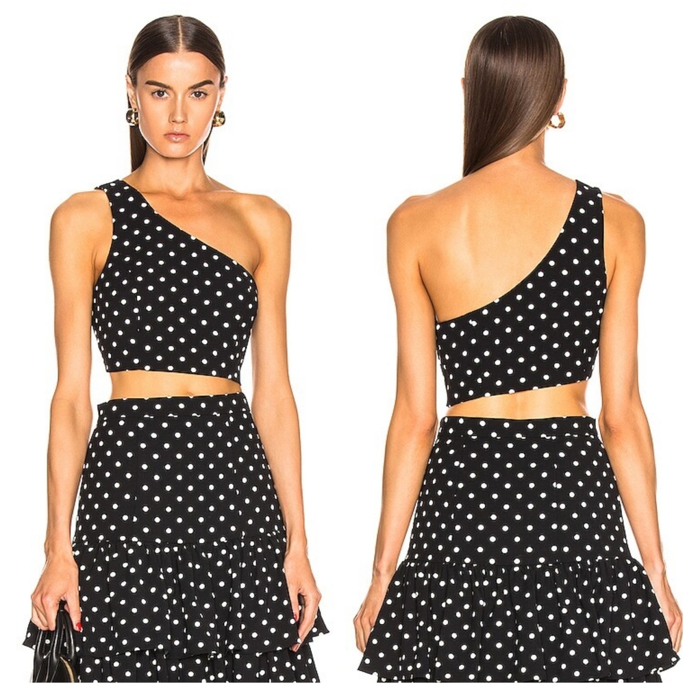 Cinq A Sept One Shoulder Dotted Maayan Crop Top